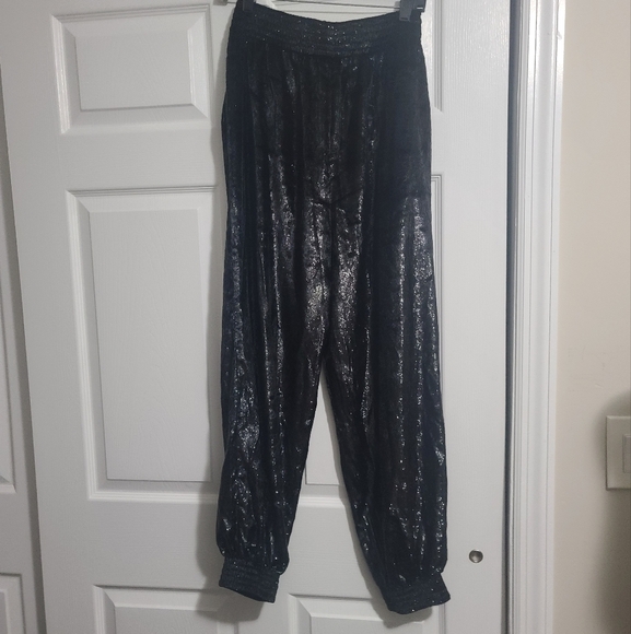 7 For All Mankind Luxe Jogger in Black Shine Size M  Festive Shiny Party Pant - Picture 7 of 14